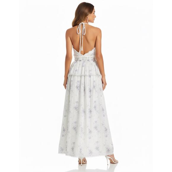 LoveShackFancy NWT Briar Blue Metallic Floral Halter Maxi Dress size 4 - Picture 7 of 16